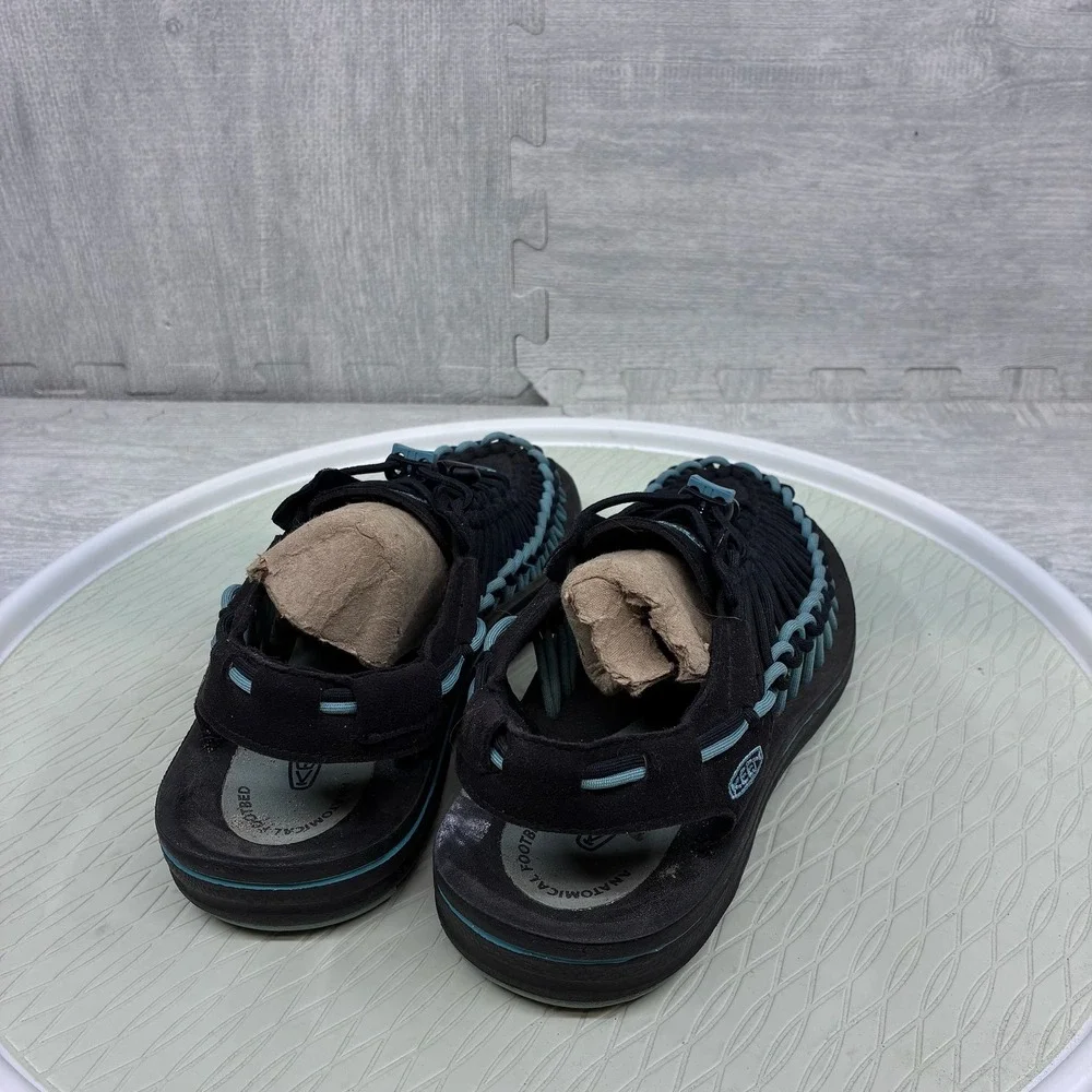 Keen Uneek Sandals Mens 9.5 Black Blue Cord Lace Up Outdoor Shoes 1013092